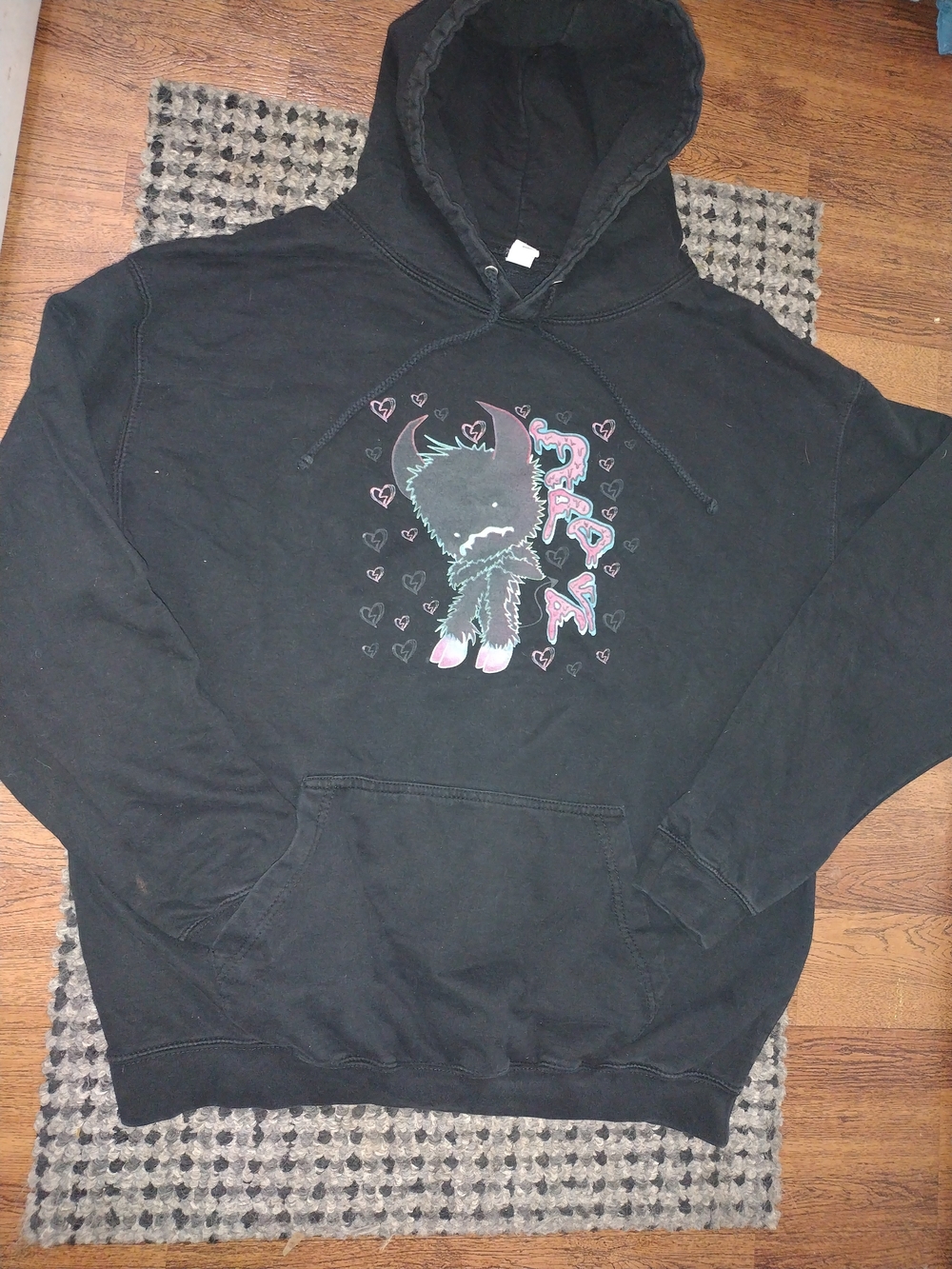 Black Hoodie with Emo Cartoon Graphic